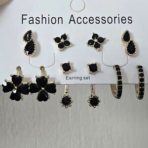 5 Pairs Of Black and Gold Earrings